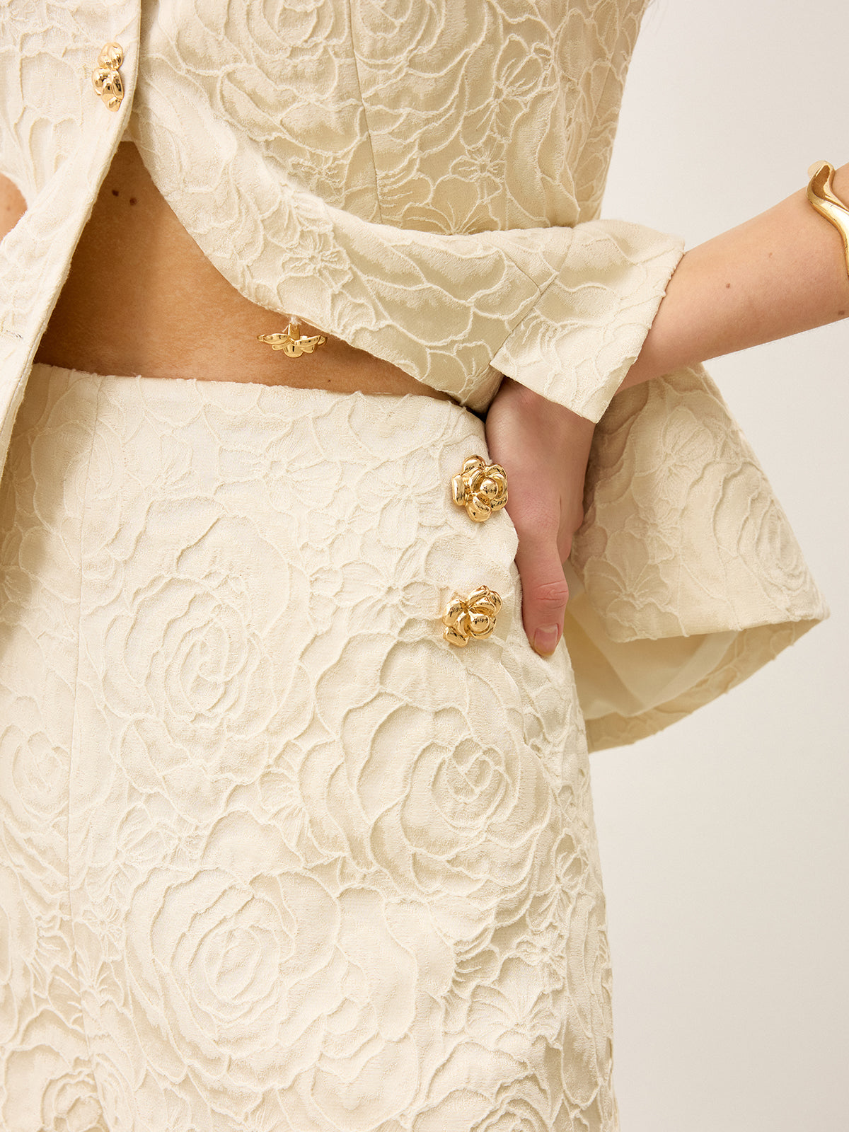 Wool-Blend Textured Jacquard Shorts with Metal Decor-Massicos