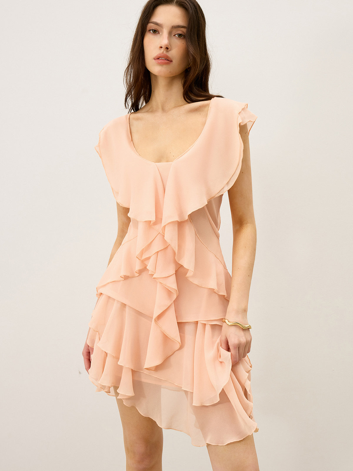 Semi-Sheer Ruffled Chiffon Mini Skirt-Massicos
