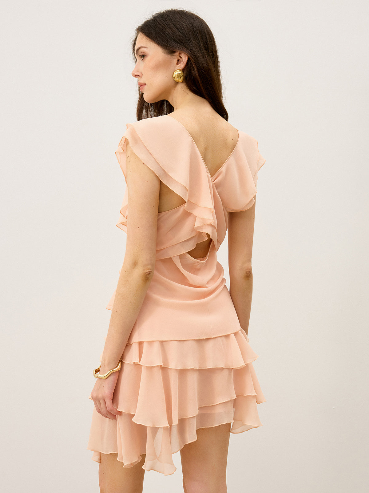 Semi-Sheer Ruffled Chiffon Mini Skirt-Massicos