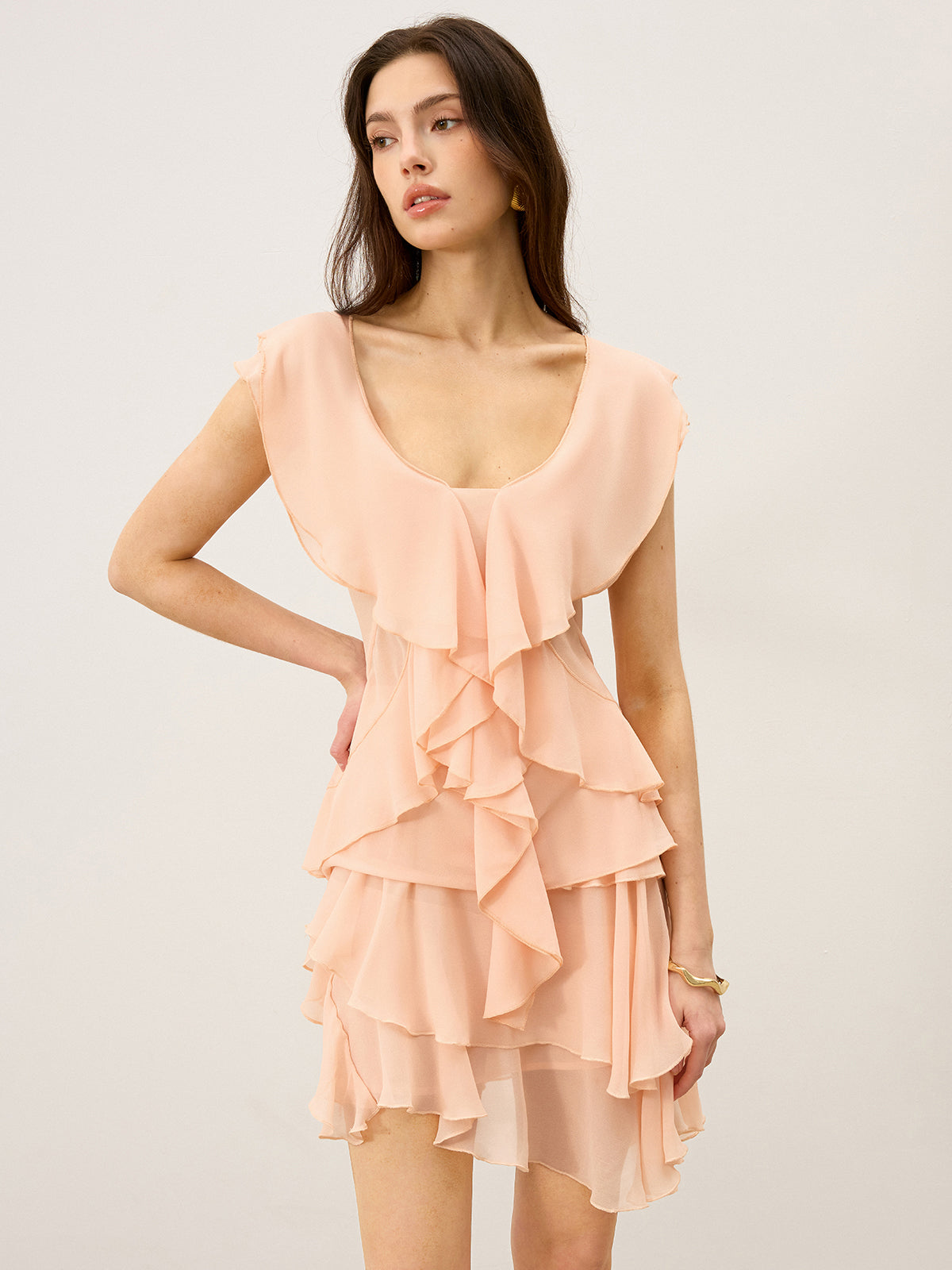 Semi-Sheer Ruffled Chiffon Blouse-Massicos