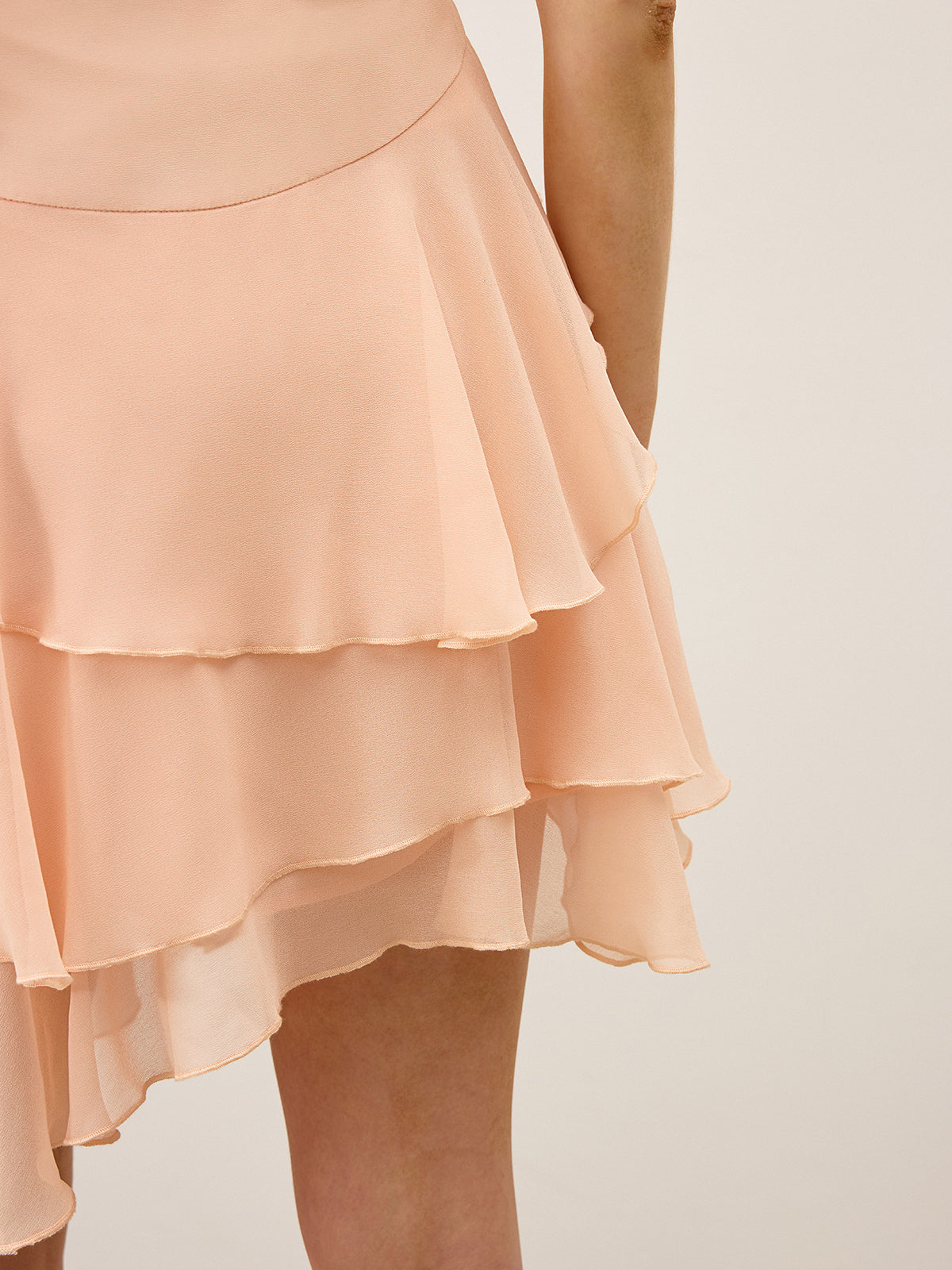 Semi-Sheer Ruffled Chiffon Mini Skirt-Massicos