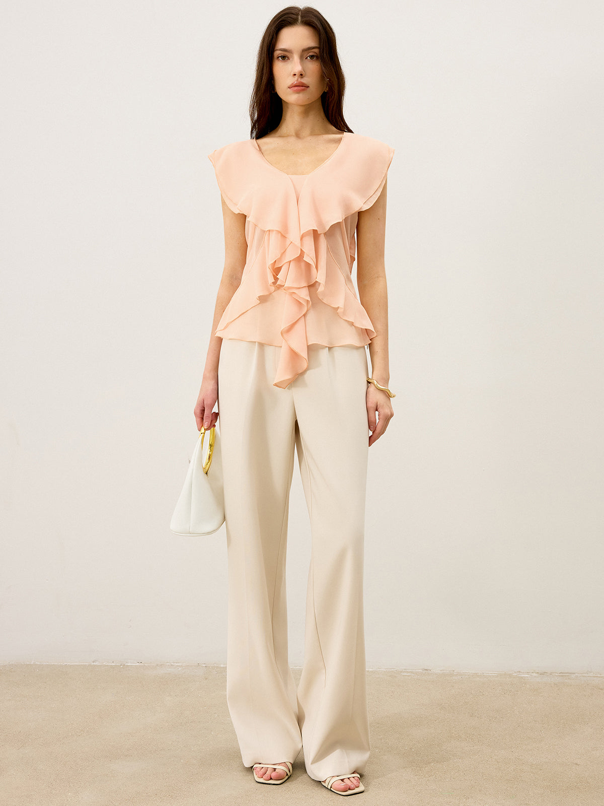 Semi-Sheer Ruffled Chiffon Blouse-Massicos