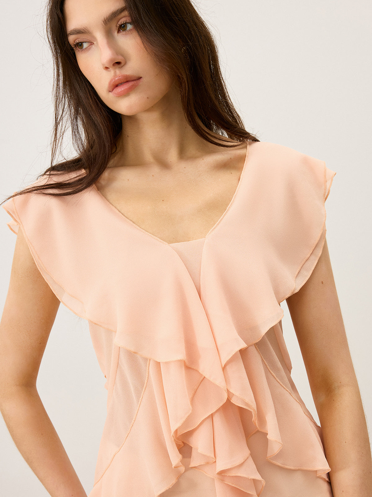 Semi-Sheer Ruffled Chiffon Blouse-Massicos