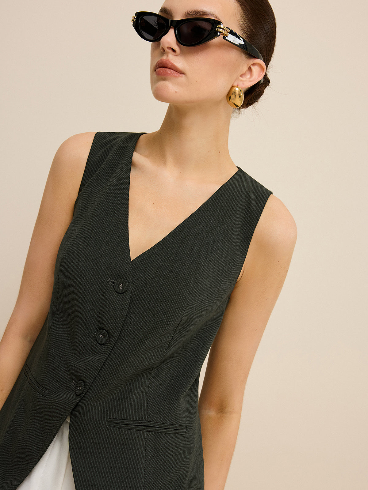 Pinstripe V-Neck Vest-Massicos