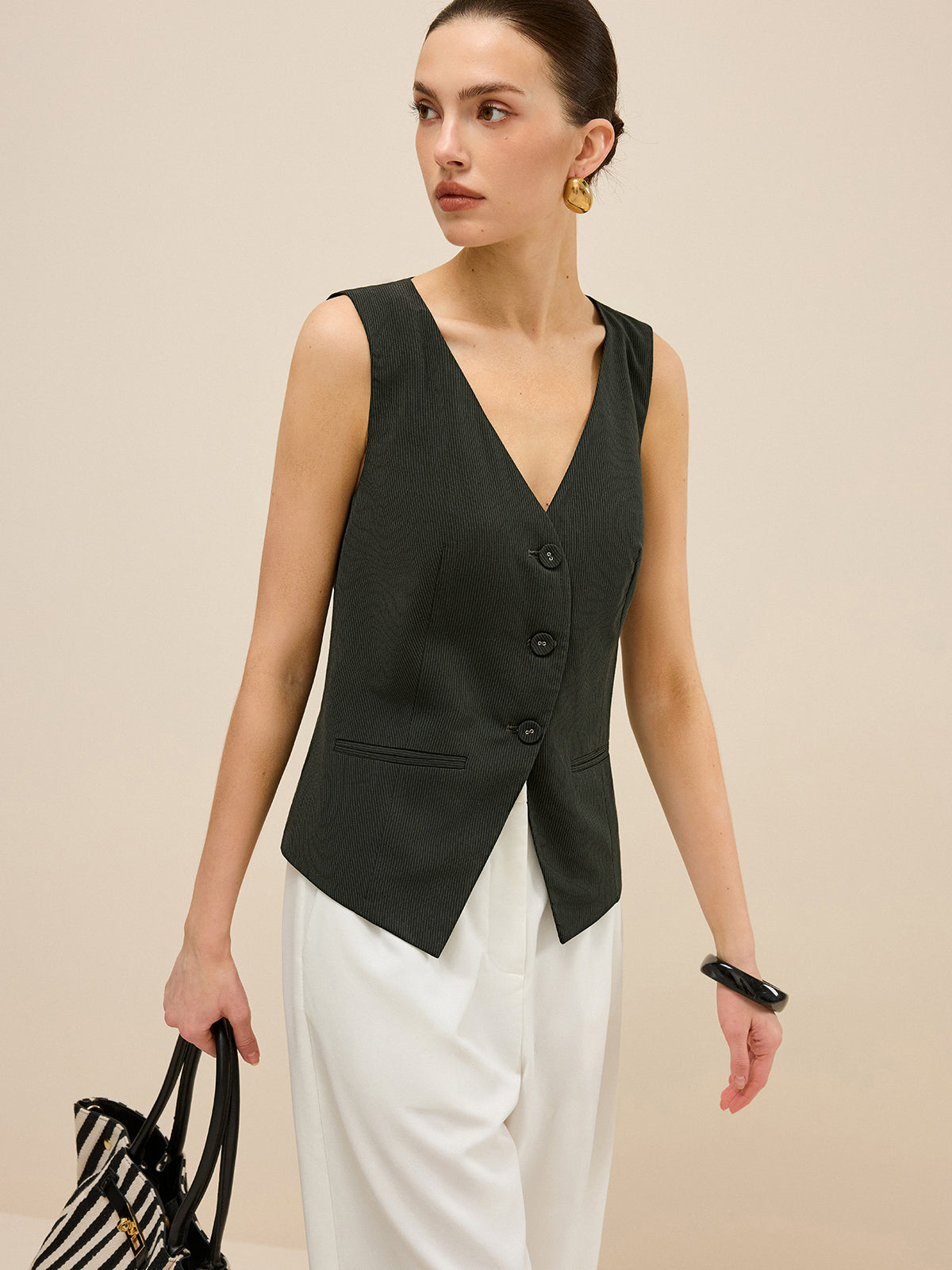 Pinstripe V-Neck Vest-Massicos