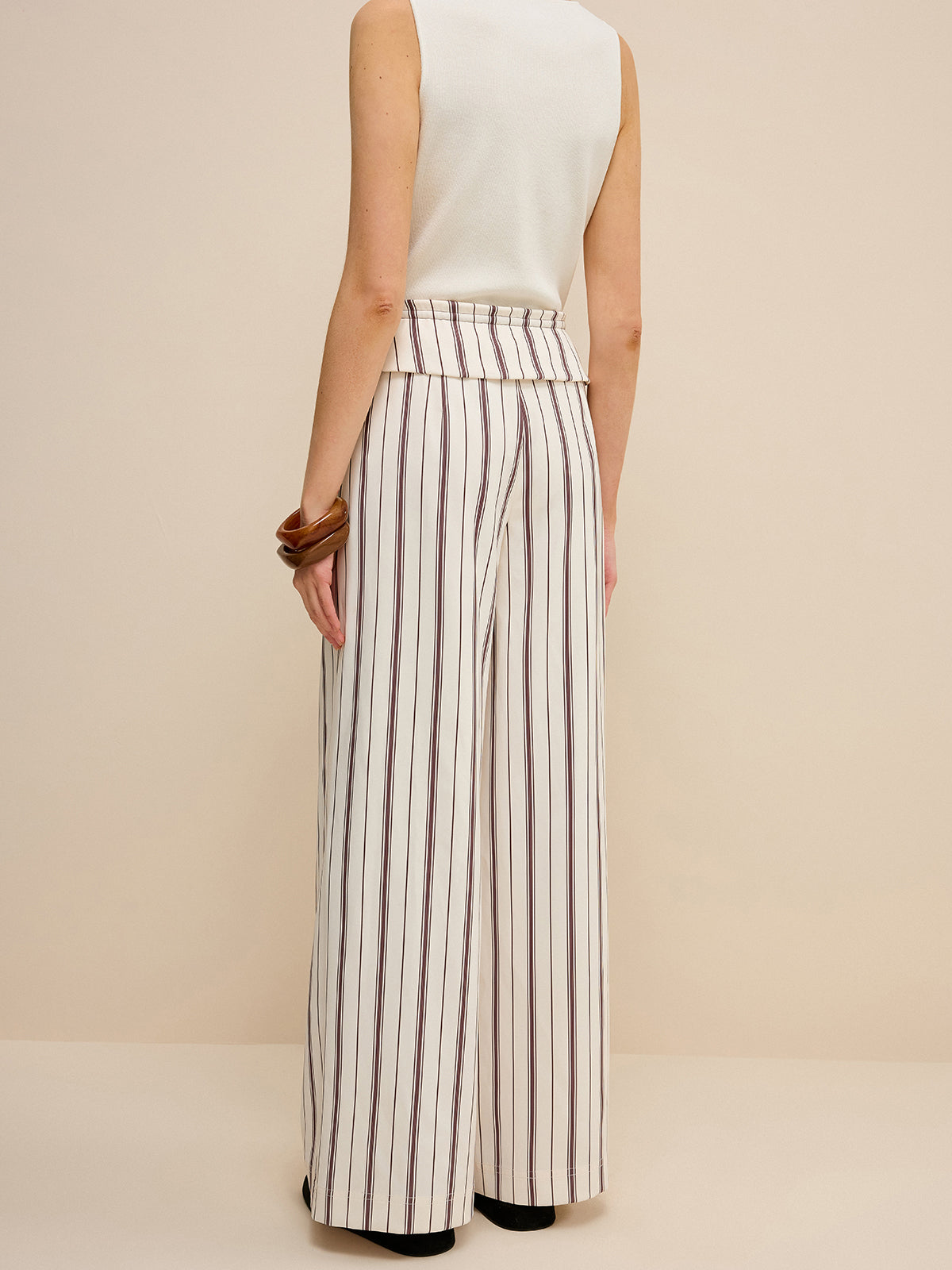 Striped Wide-Leg Pants with Peplum Waist-Massicos