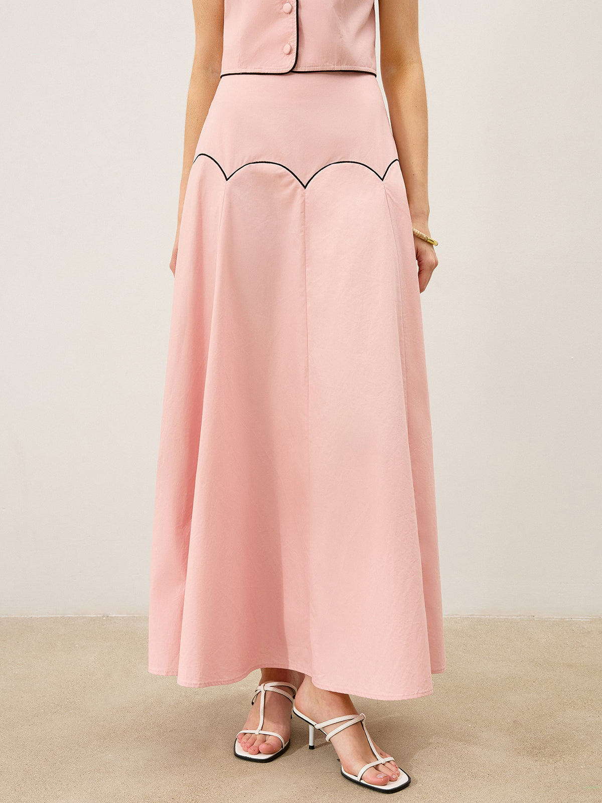 Contrast-Trim Maxi Skirt Set-Massicos