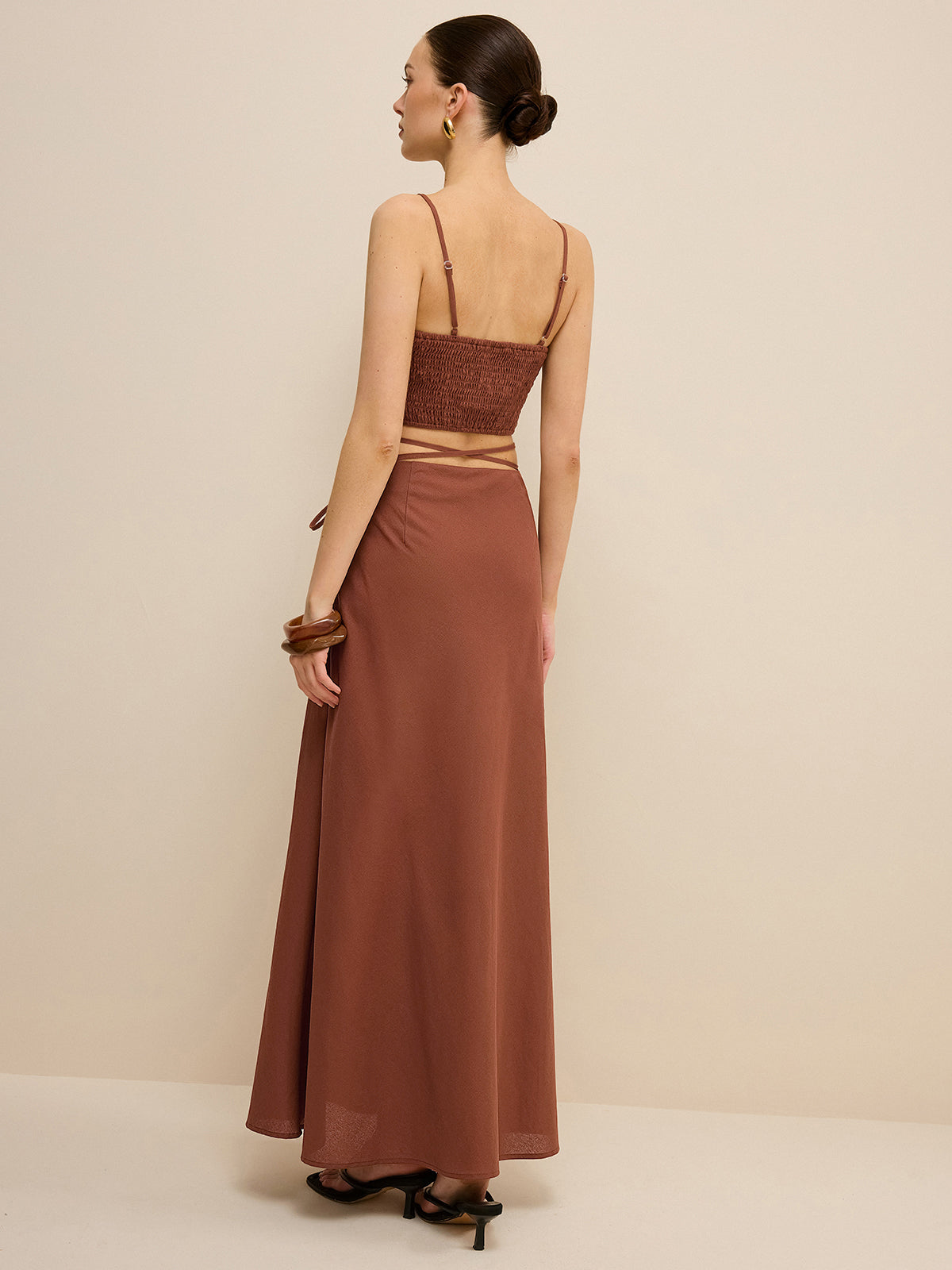 Cut-Out Waist Tie-Detail Skirt Set-Massicos