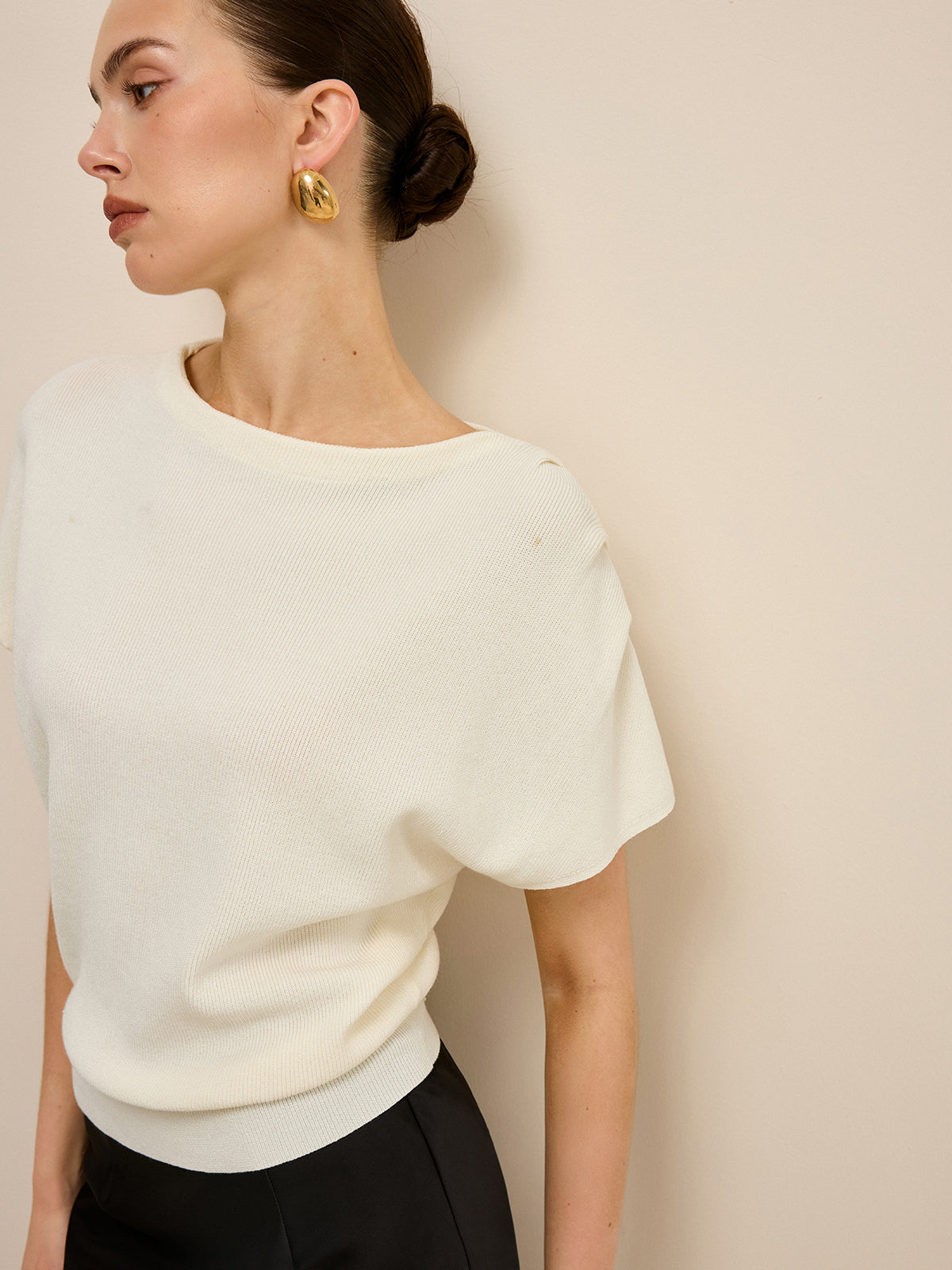 Elasticized Hem Knit Top-Massicos