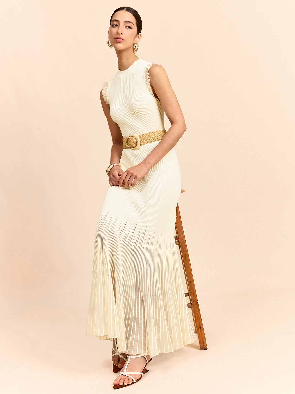 Tulle-Paneled Ruffled Knit Maxi Dress-Massicos