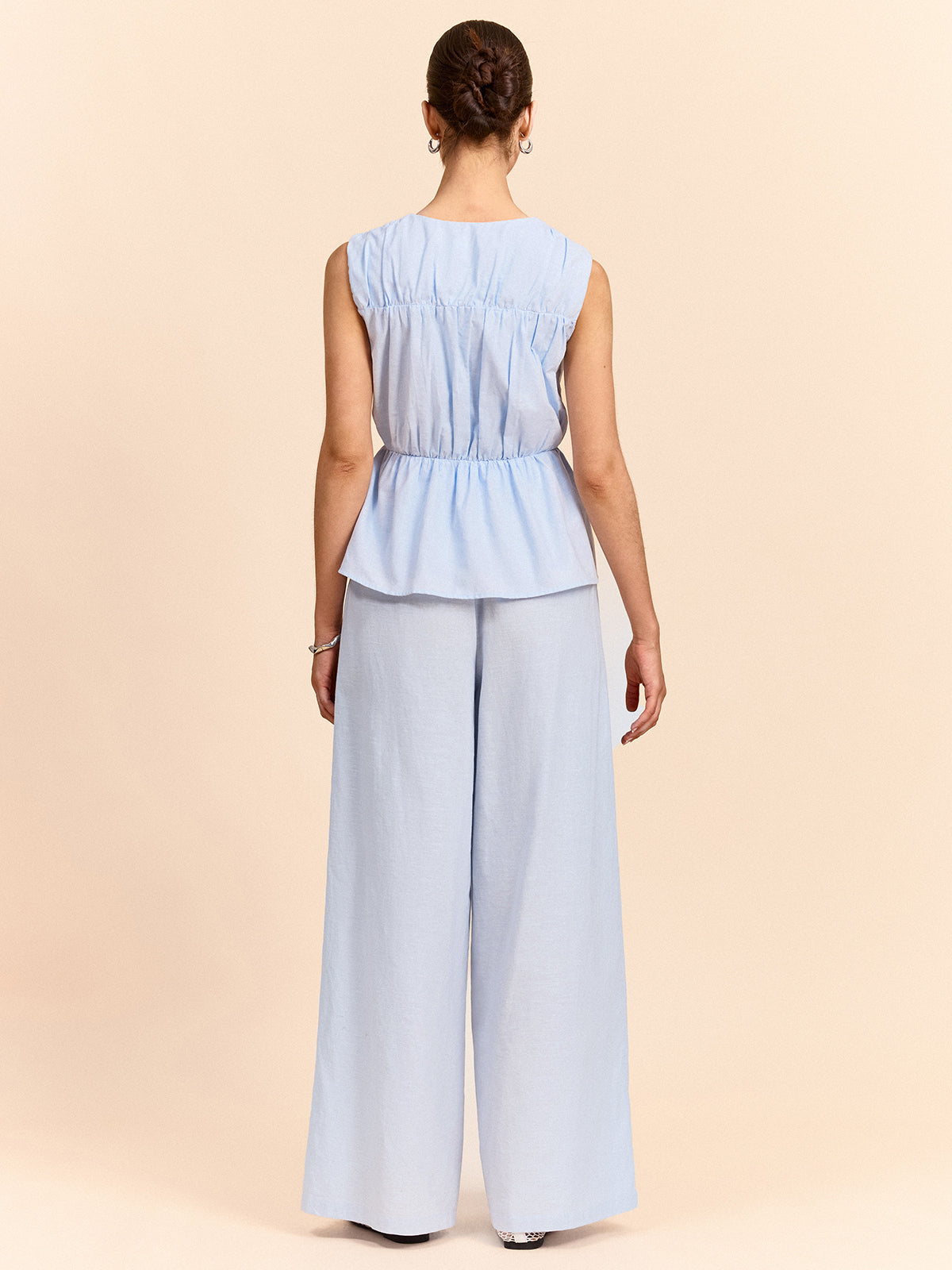 Tie-Front Linen & Cotton Pants Set-Massicos