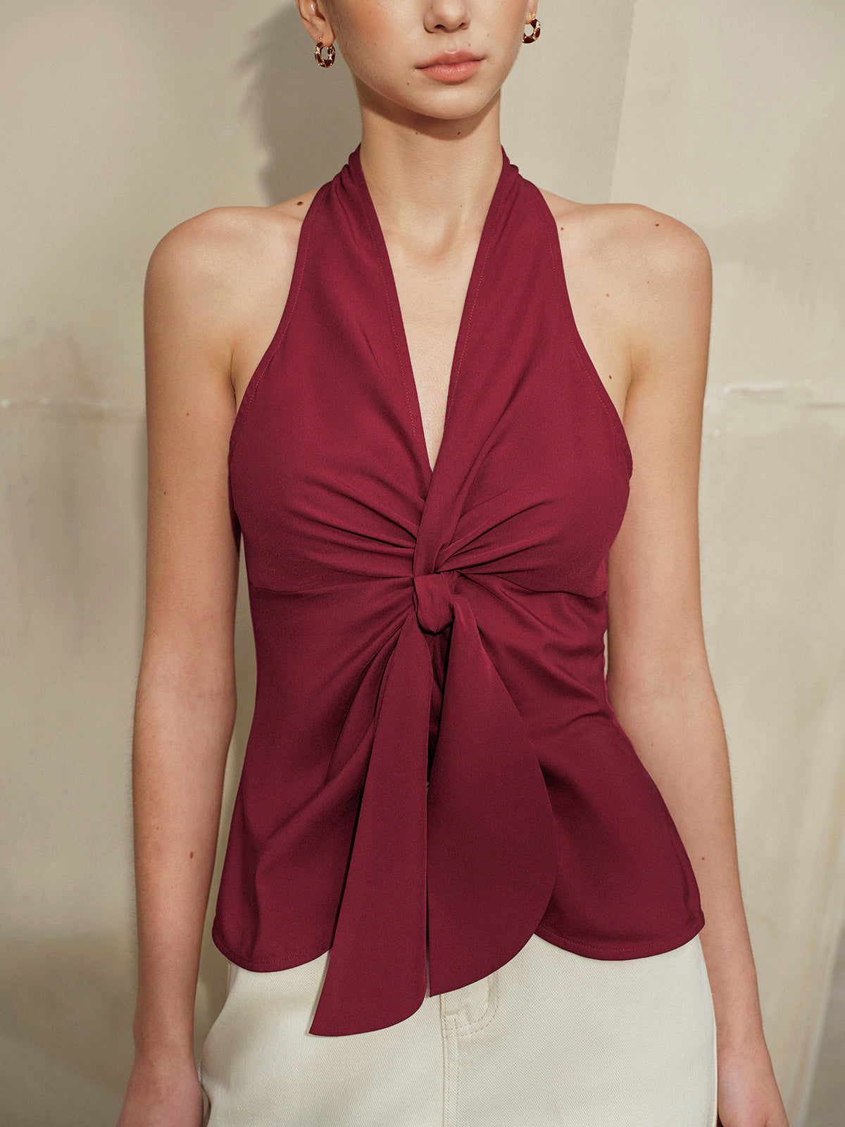 Halter Neck Knotted Front Top-Massicos