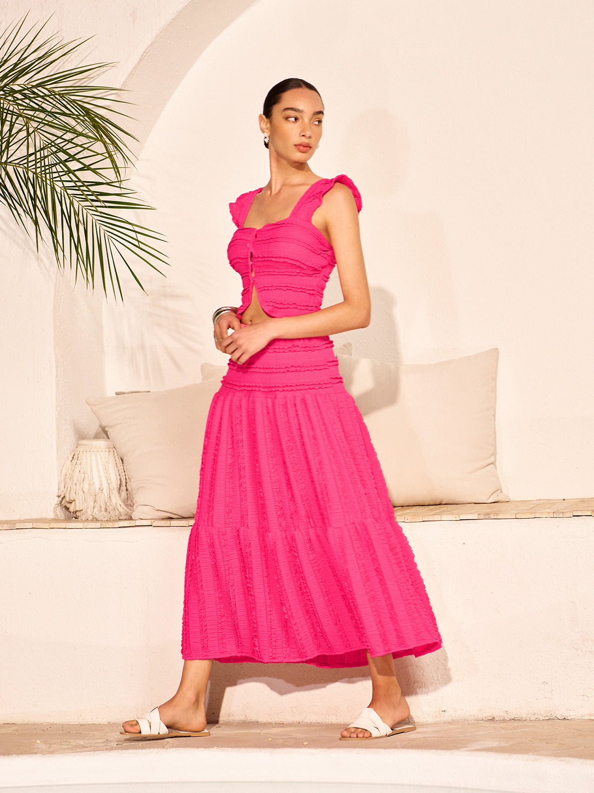 Ruched Crop Top And Maxi Skirt Set-Massicos