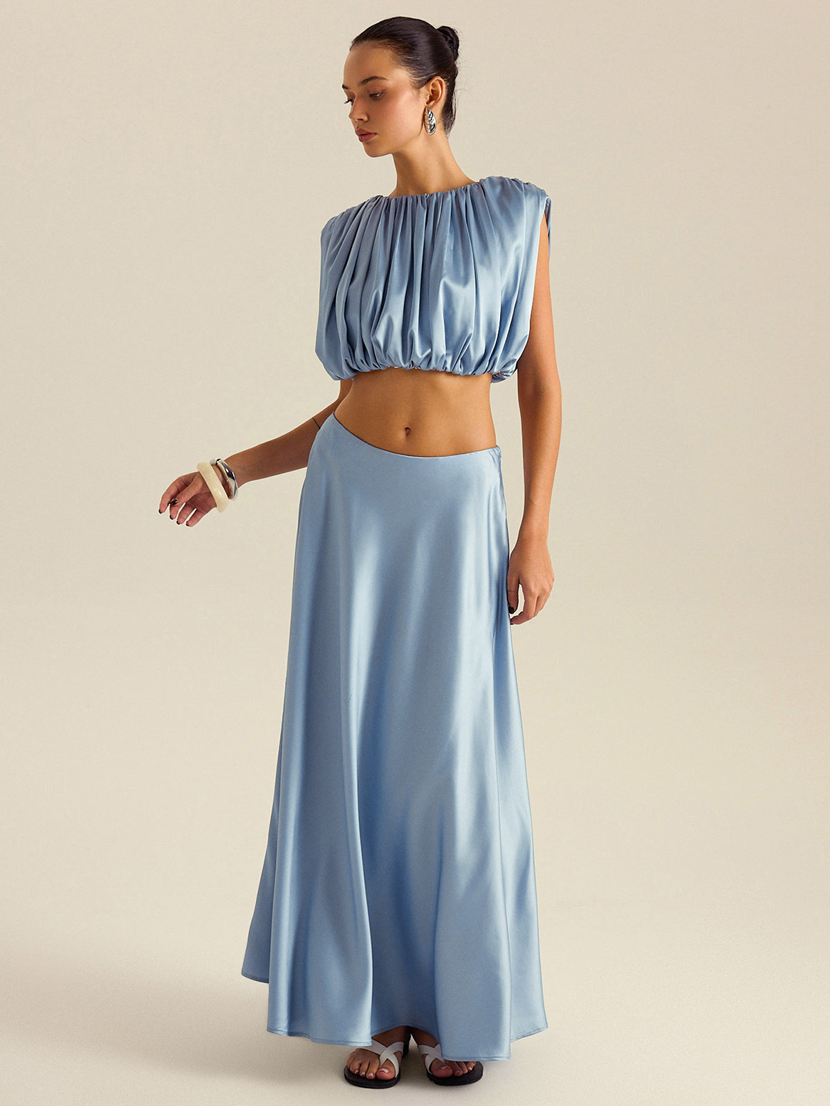 Ruched Crop Top Skirt Set-Massicos