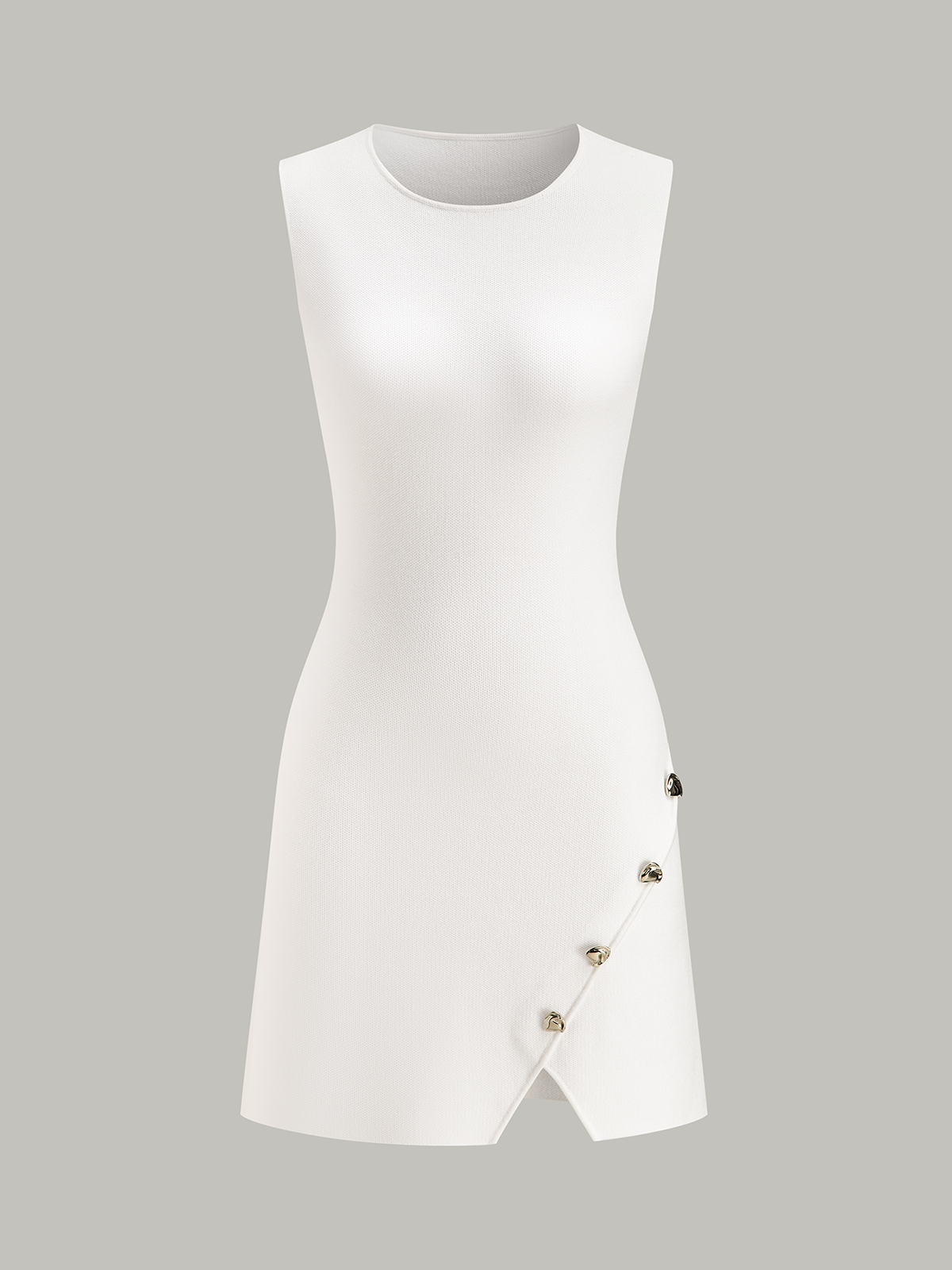 Sleeveless Slit Mini Dress with Metal Decor-Massicos