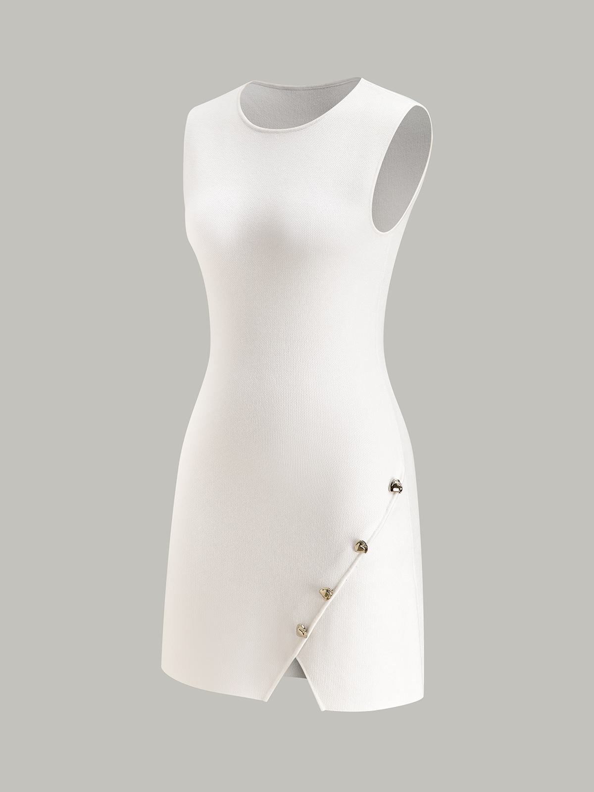 Sleeveless Slit Mini Dress with Metal Decor-Massicos