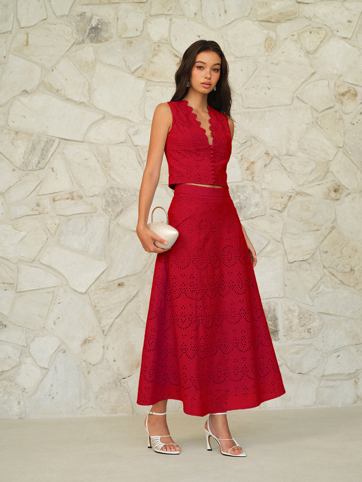 Eyelet Pattern Maxi Skirt-Massicos