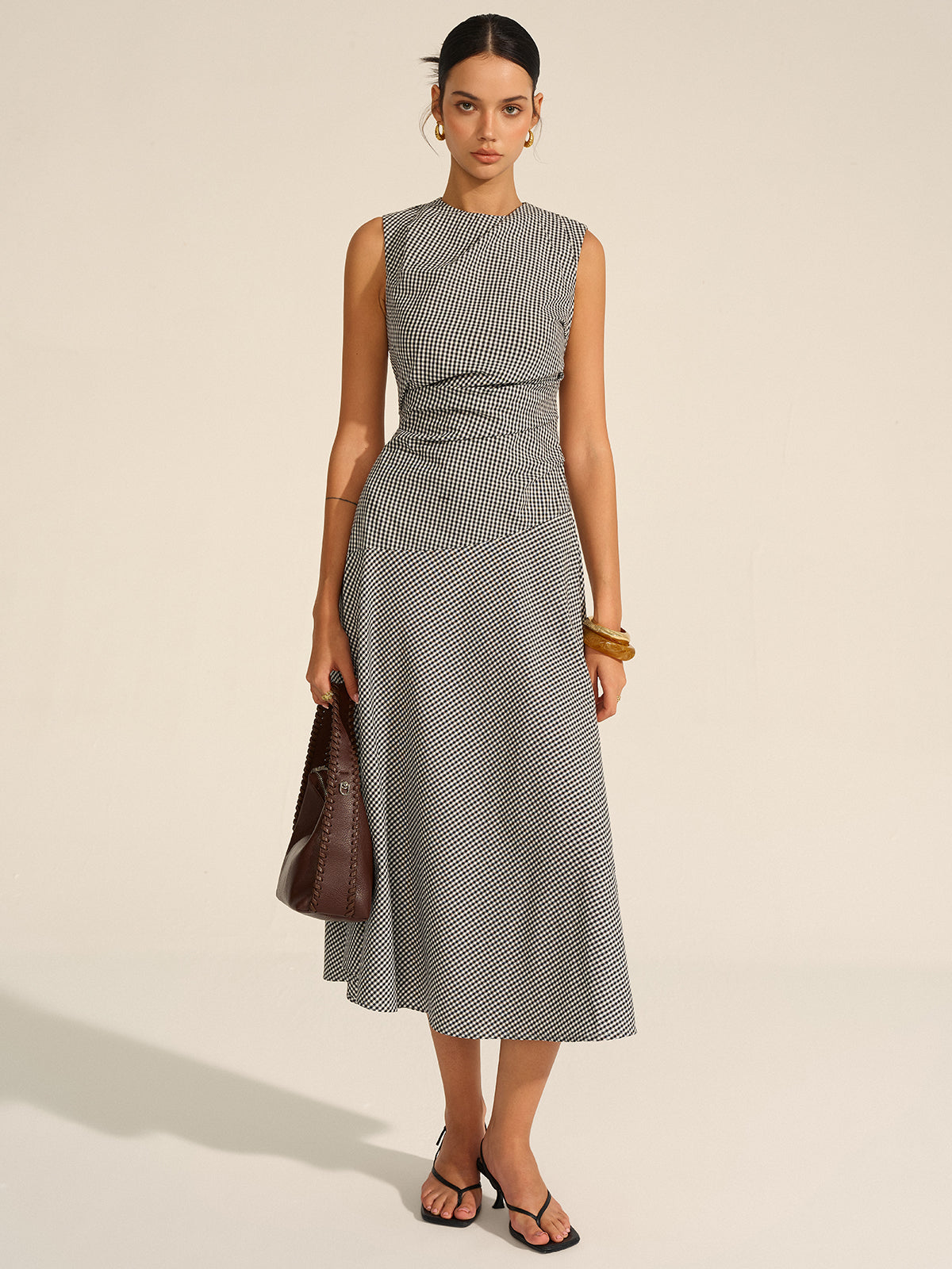 Gingham Midi Dress-Massicos