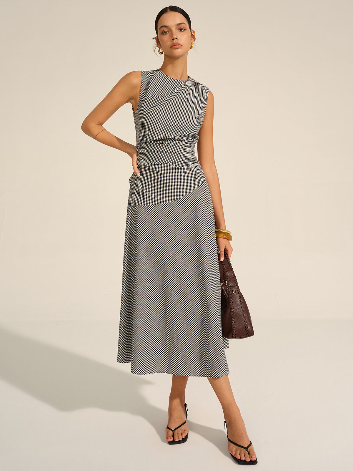 Gingham Midi Dress-Massicos