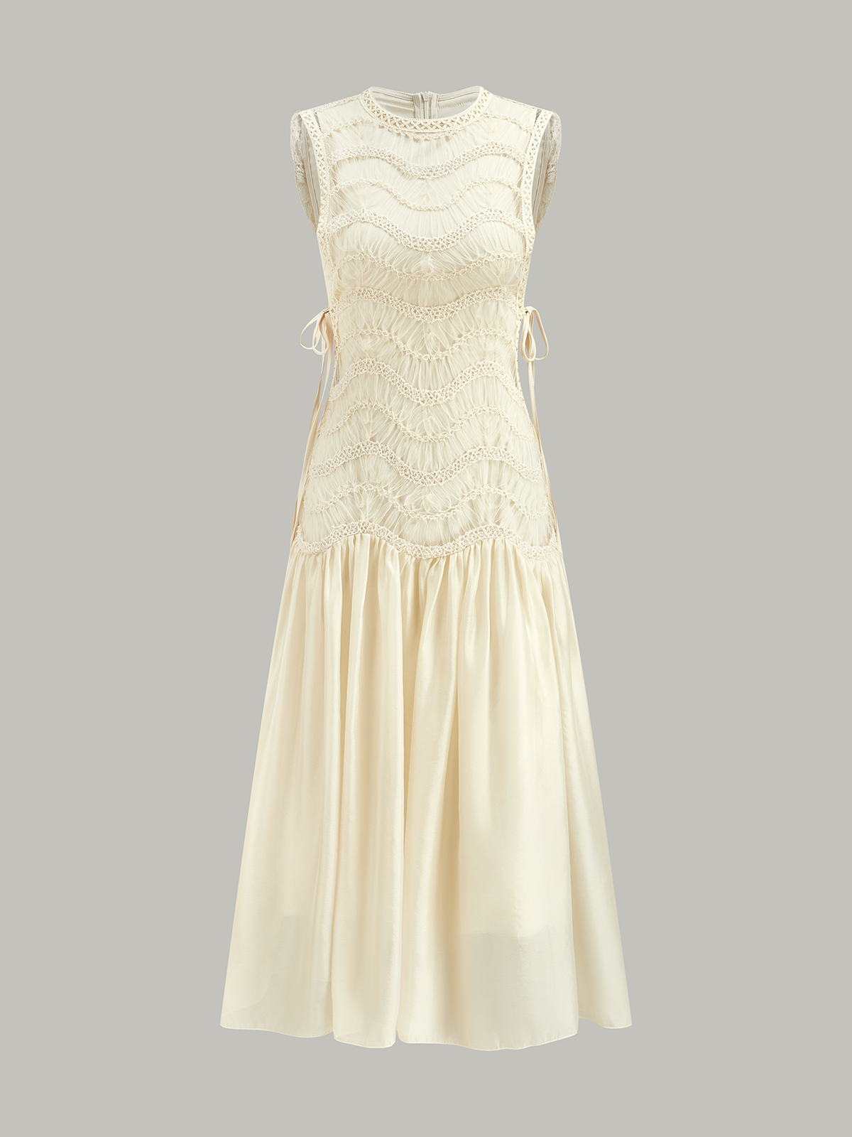 Semi-Sheer Textured Fabric Panel Tulle Dress-Massicos