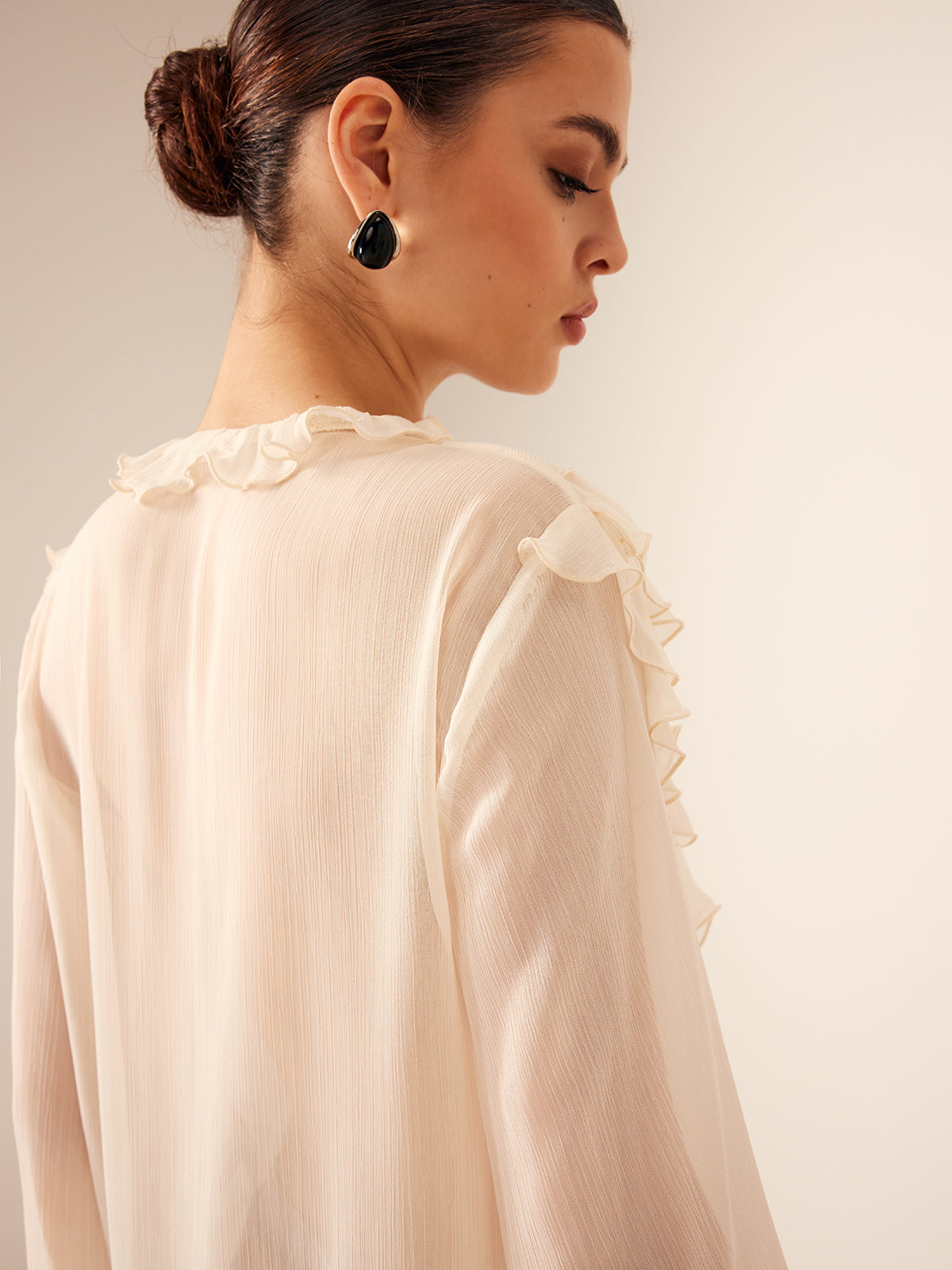 Semi-Sheer Ruffle Chiffon Breasted Blouse-Massicos