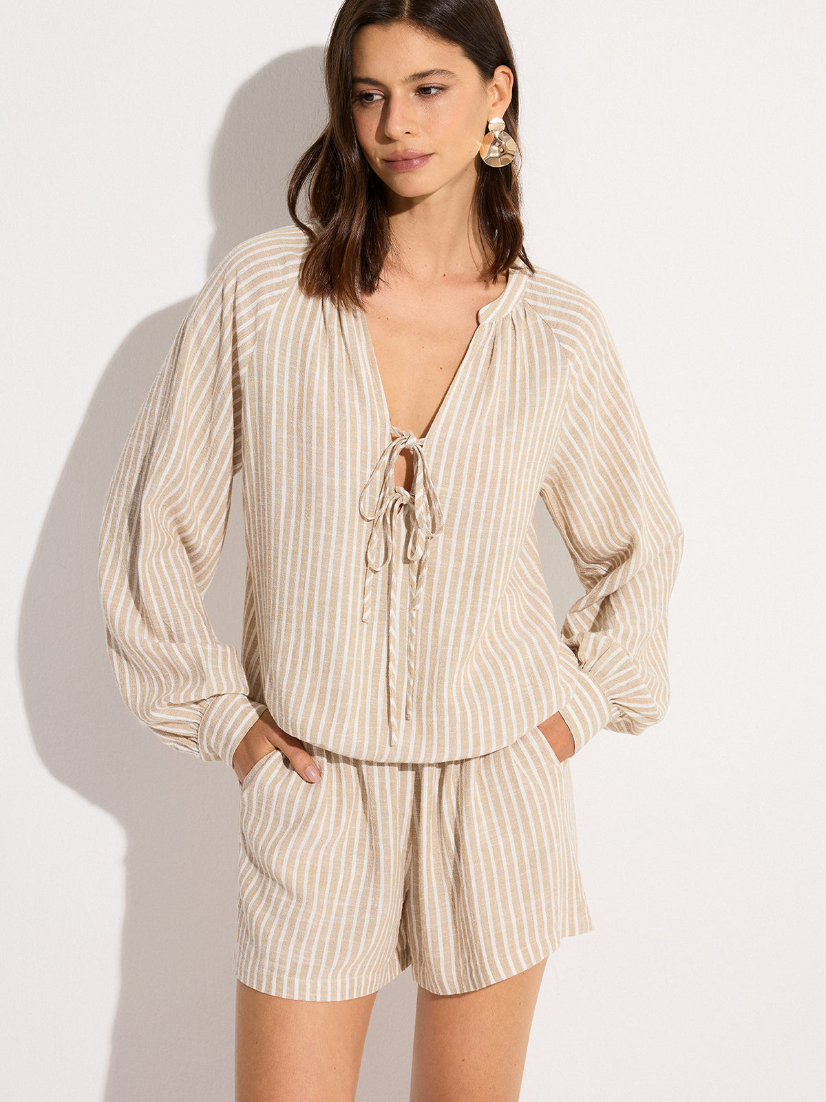 Striped Linen & Cotton Shorts Set-Massicos