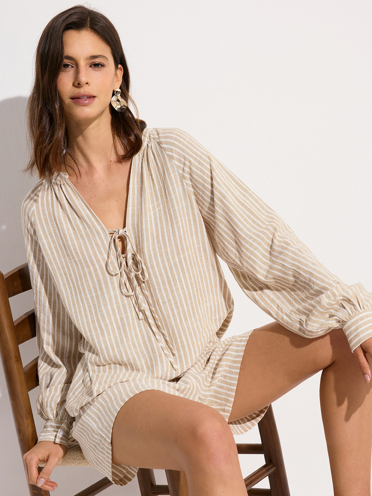 Striped Linen & Cotton Shorts Set-Massicos