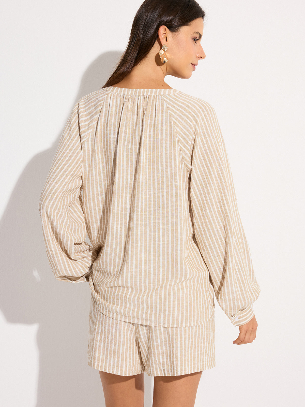 Striped Linen & Cotton Shorts Set-Massicos
