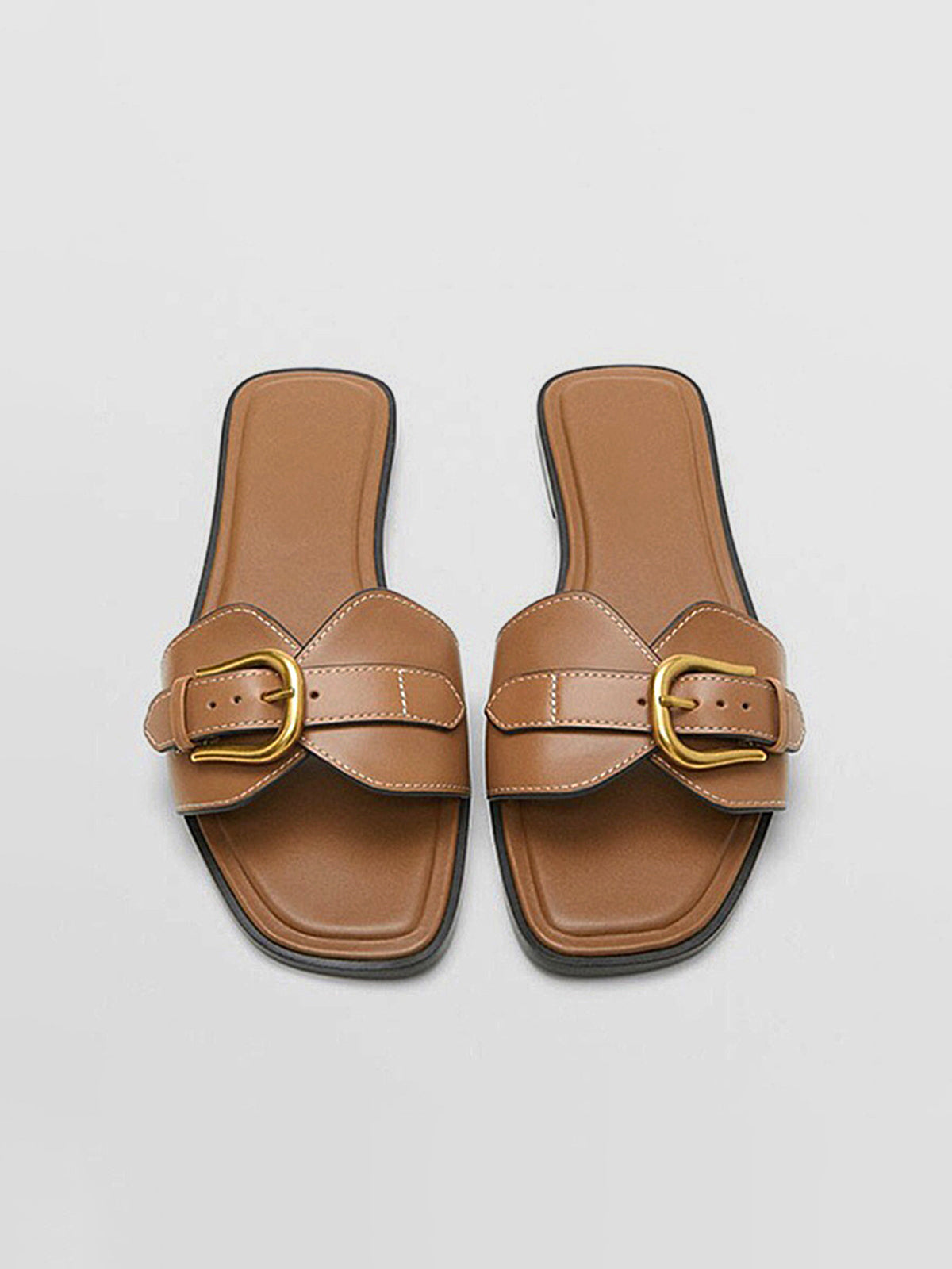 Buckled Strap Slide Sandals-Massicos