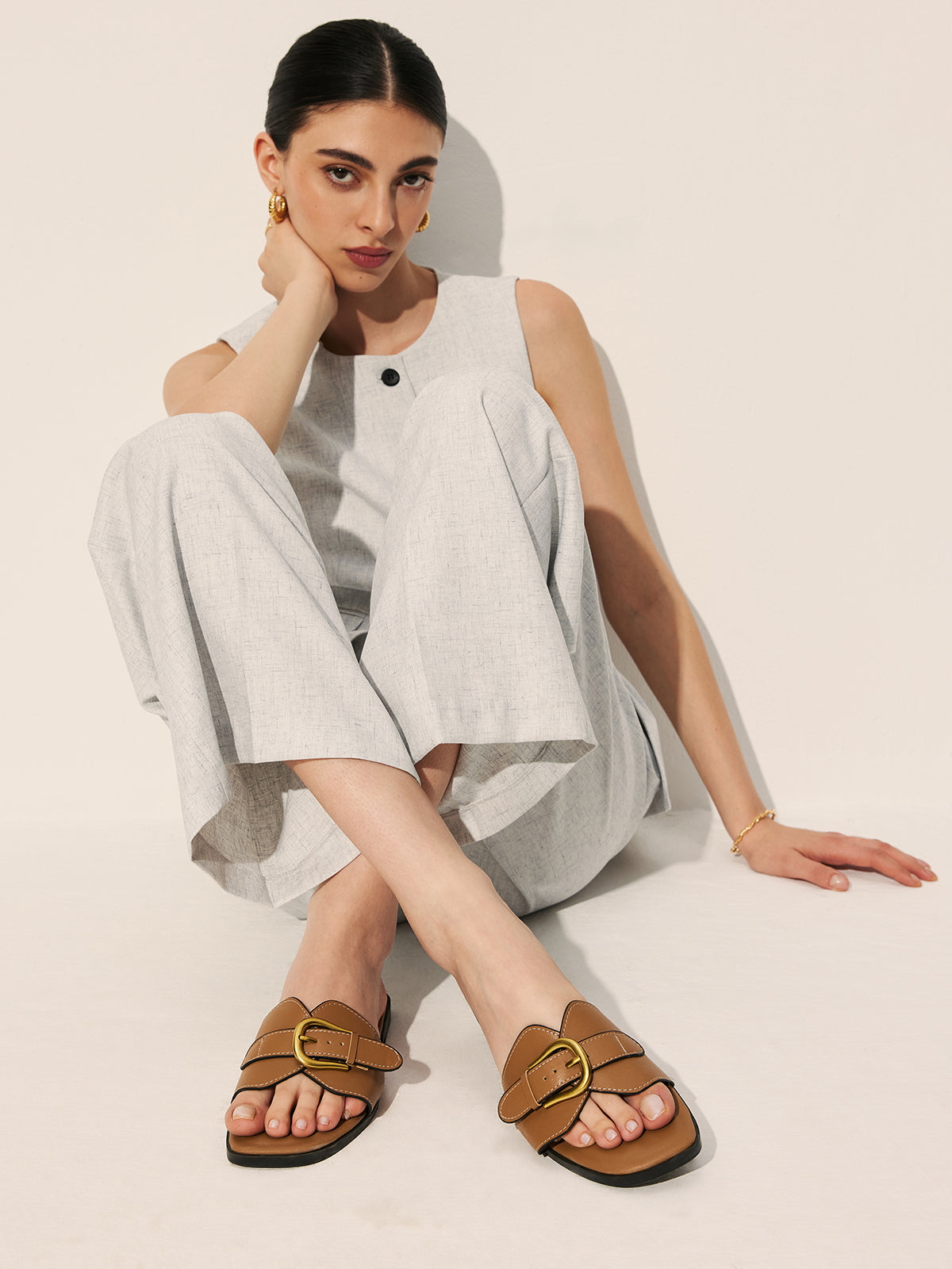 Buckled Strap Slide Sandals-Massicos