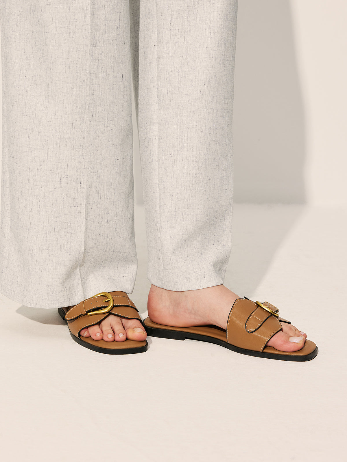 Buckled Strap Slide Sandals-Massicos