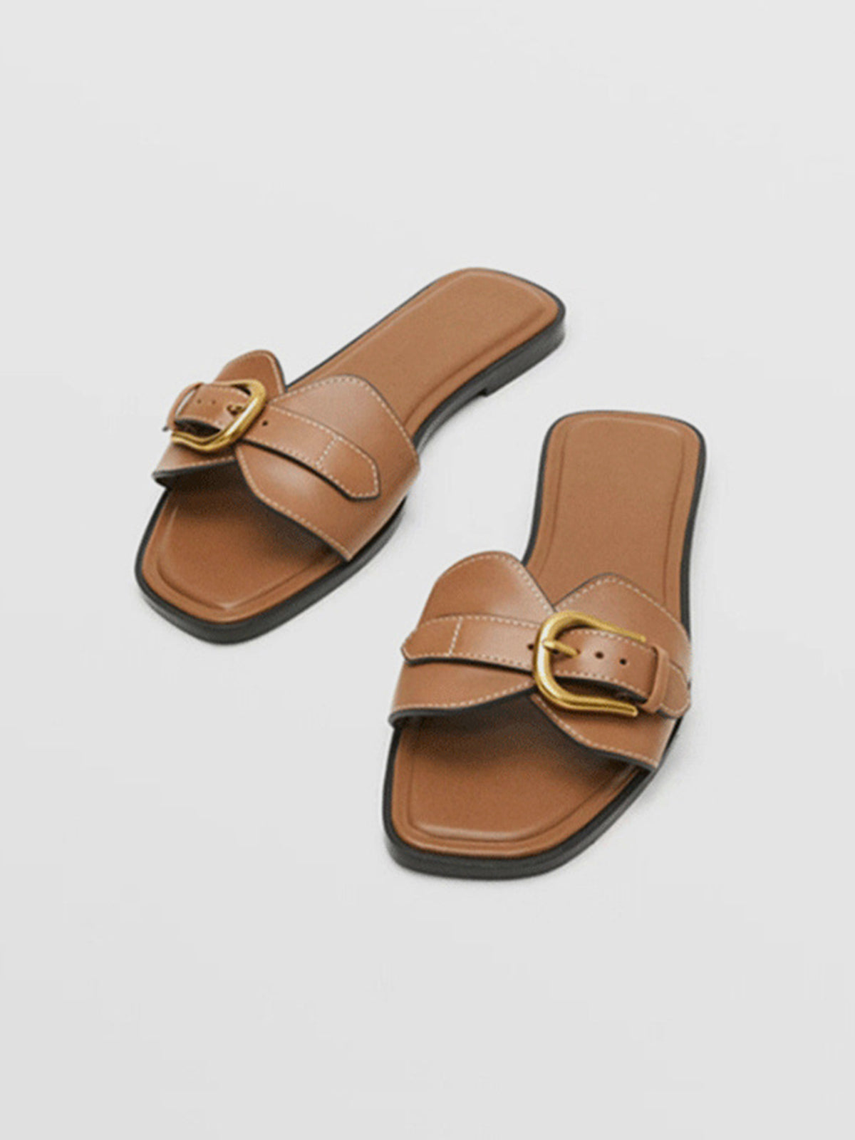 Buckled Strap Slide Sandals-Massicos
