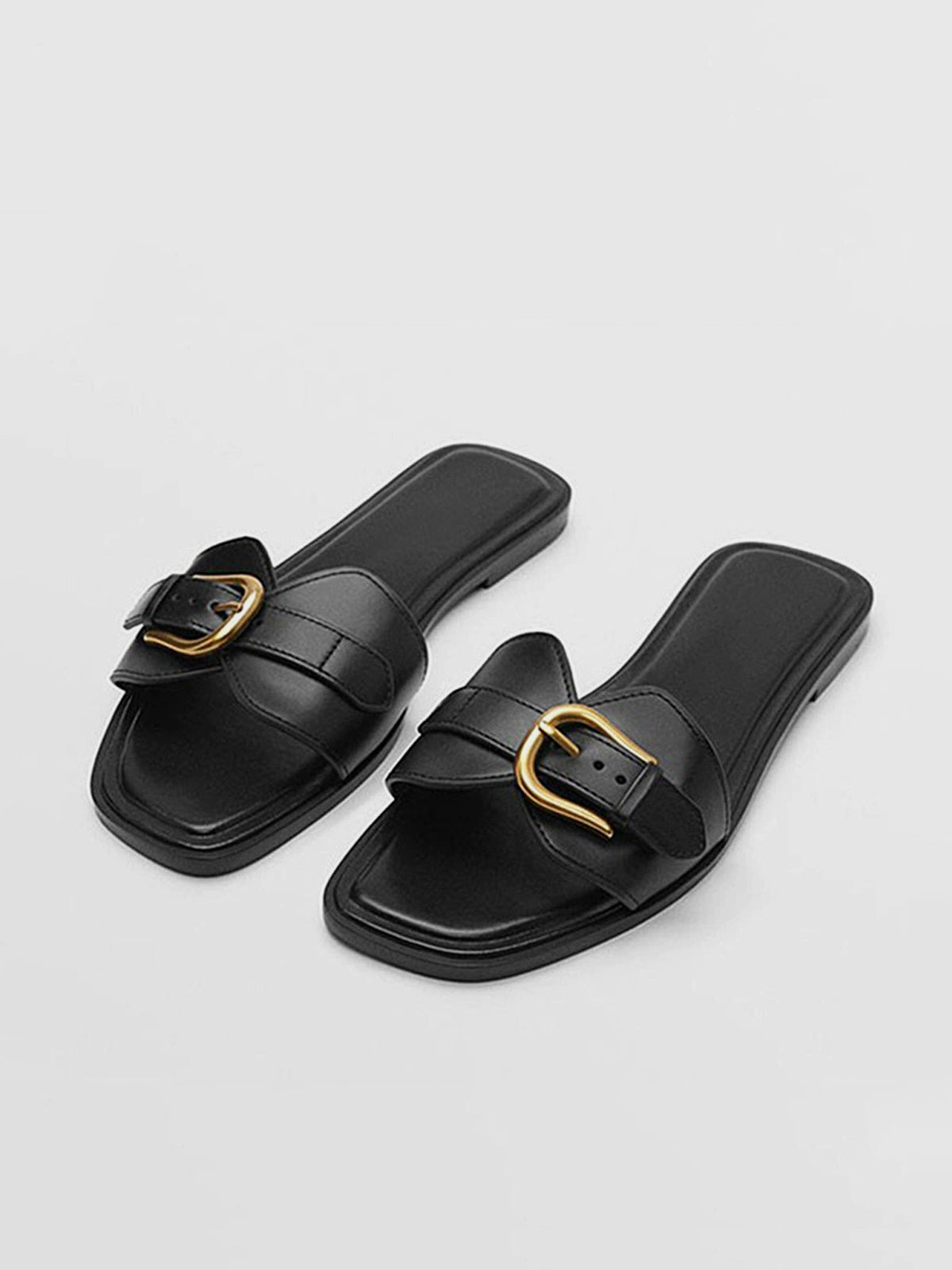 Buckled Strap Slide Sandals-Massicos