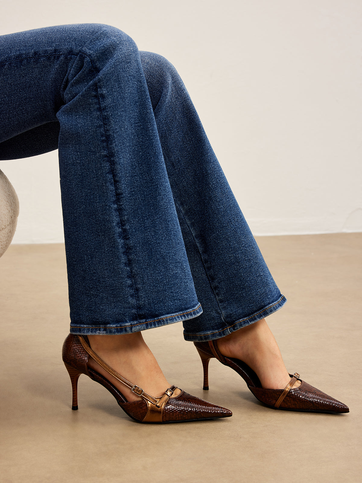 Snakeskin Printed Buckle Pumps-Massicos