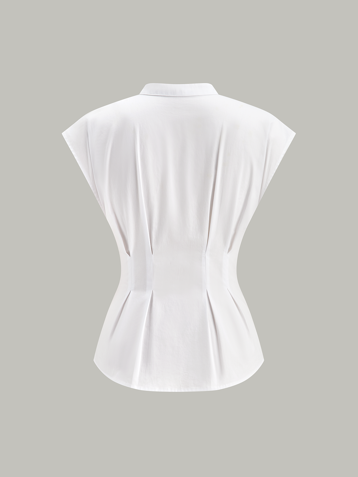 Mandarin-Collar Cap-Sleeve Peplum Shirt-Massicos