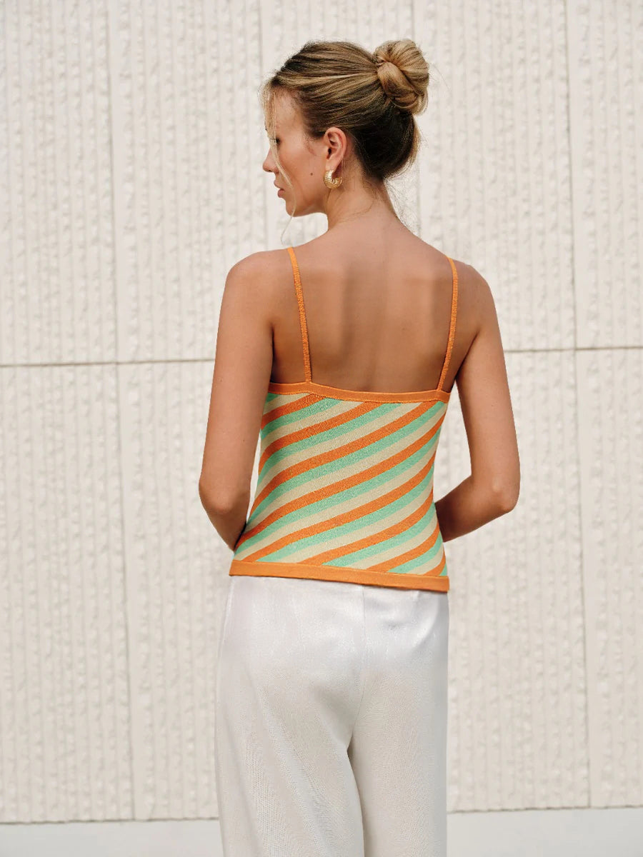 Striped Backless Tank Top-Massicos