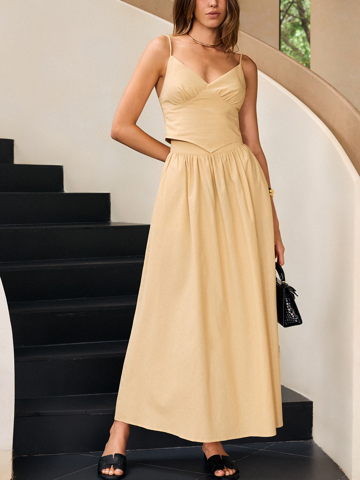 Backless Cami Top and Maxi Skirt Set-Massicos
