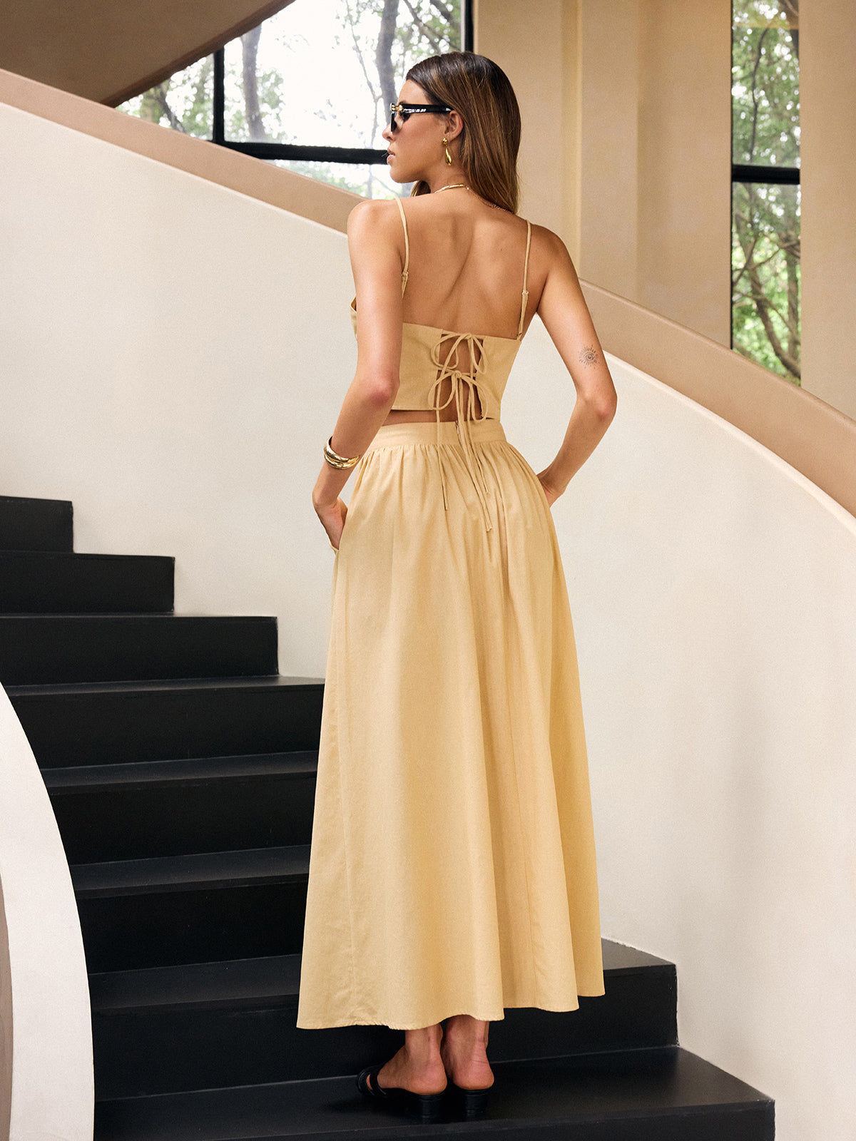 Backless Cami Top and Maxi Skirt Set-Massicos