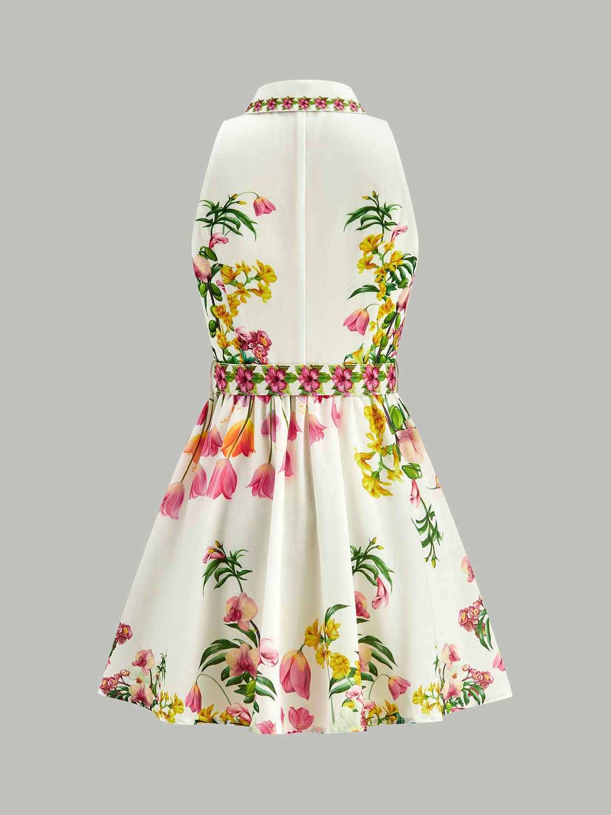 Floral Print Belted Mini Dress-Massicos