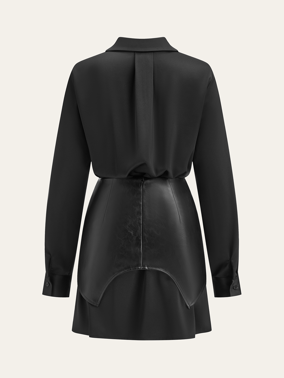 Satin Shirt Dress with Faux Leather Overlay-Massicos