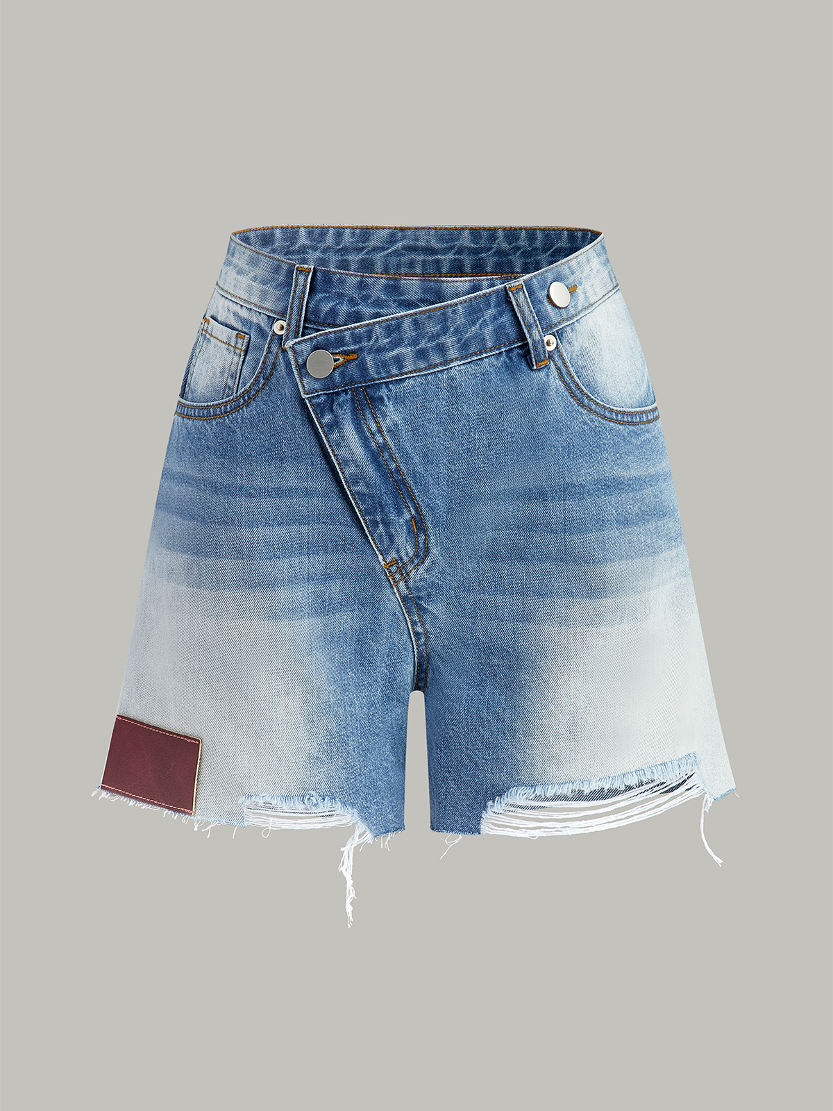Asymmetric-Waist Distressed Denim Shorts-Massicos