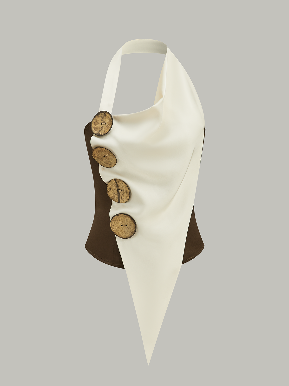 Asymmetrical Halter Top with Large Buttons-Massicos