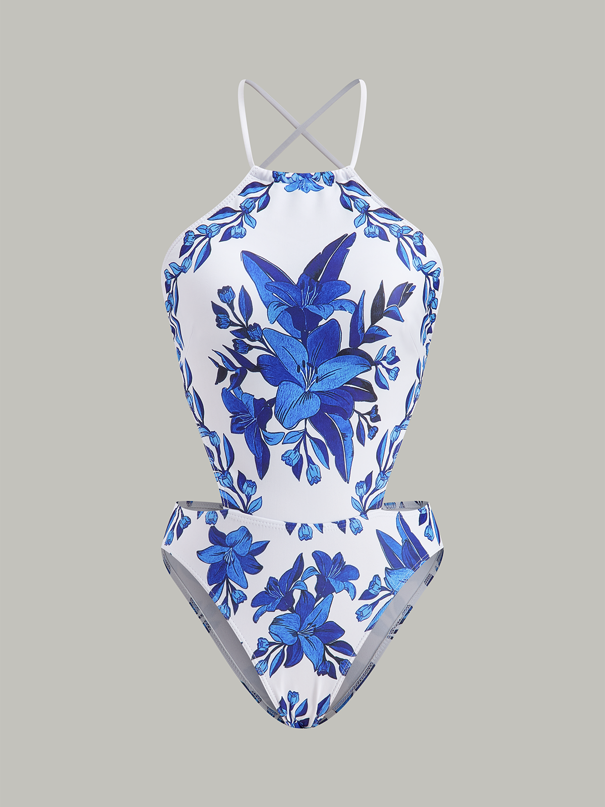 Floral Print Back Tie One-Piece Swimsuit With Cover-Up Skirt-Massicos