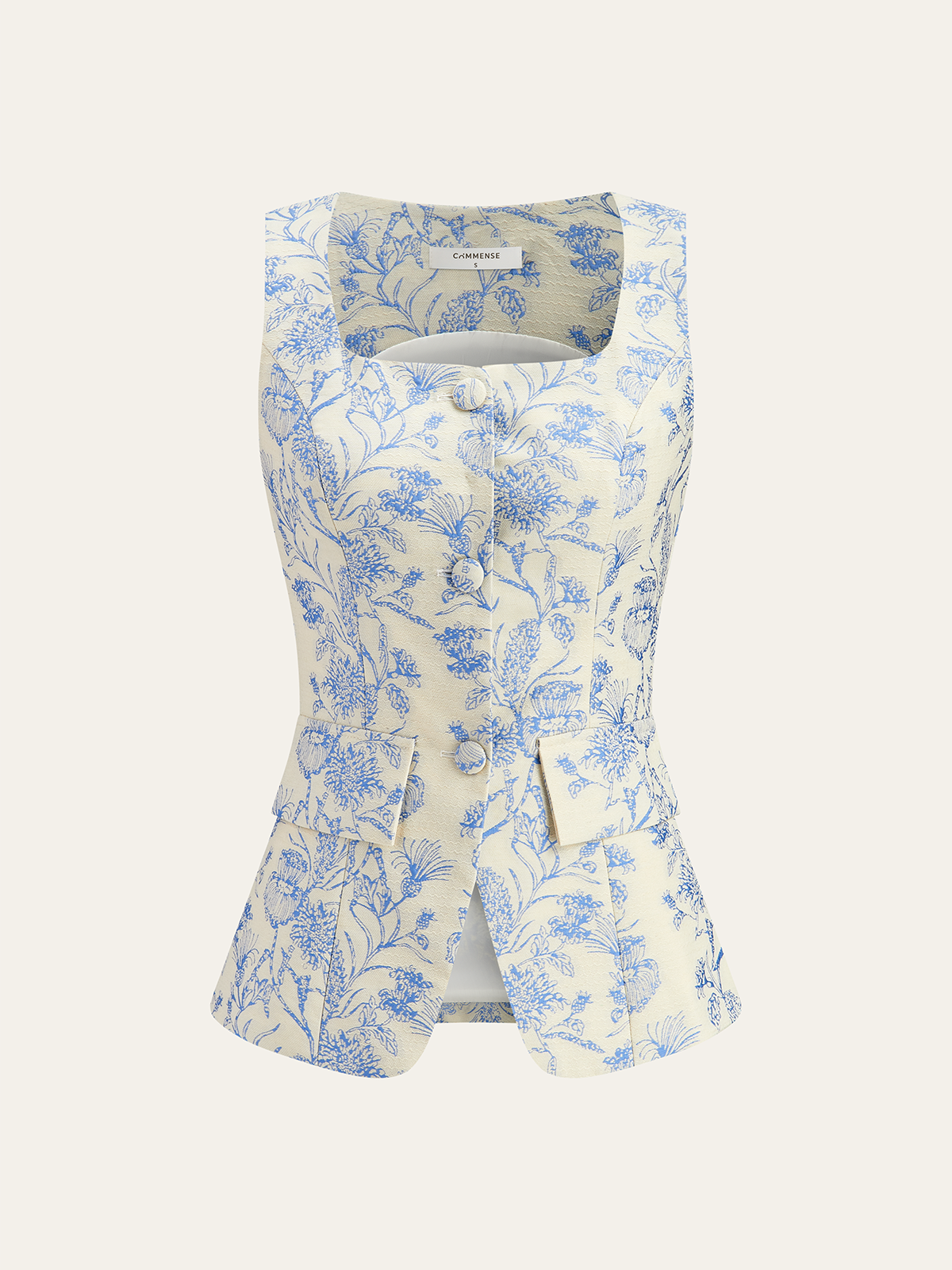 Jacquard Square-Neck Decor-Pockets Skirt Set-Massicos