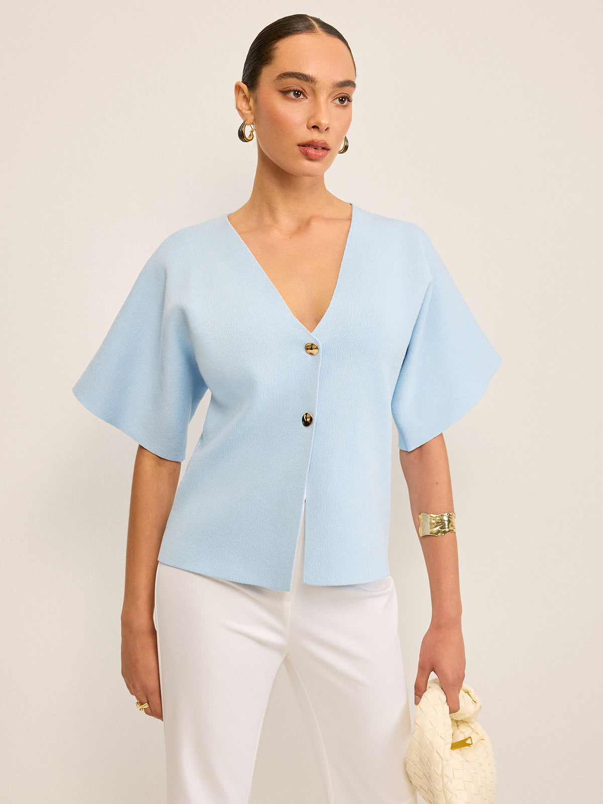 V-Neck Button Knit Cardigan-Massicos