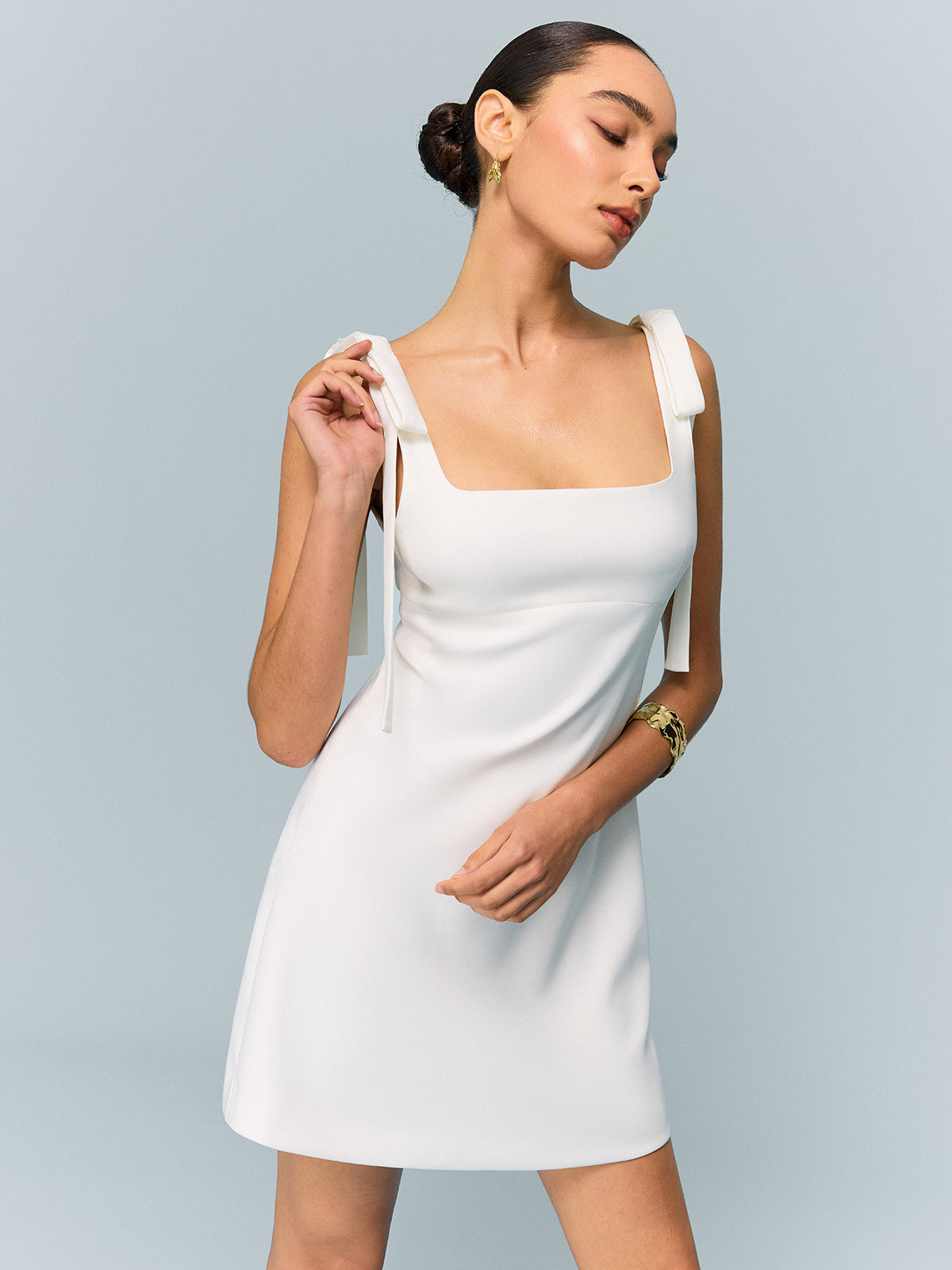 Bow-Strap Backless Mini Dress-Massicos