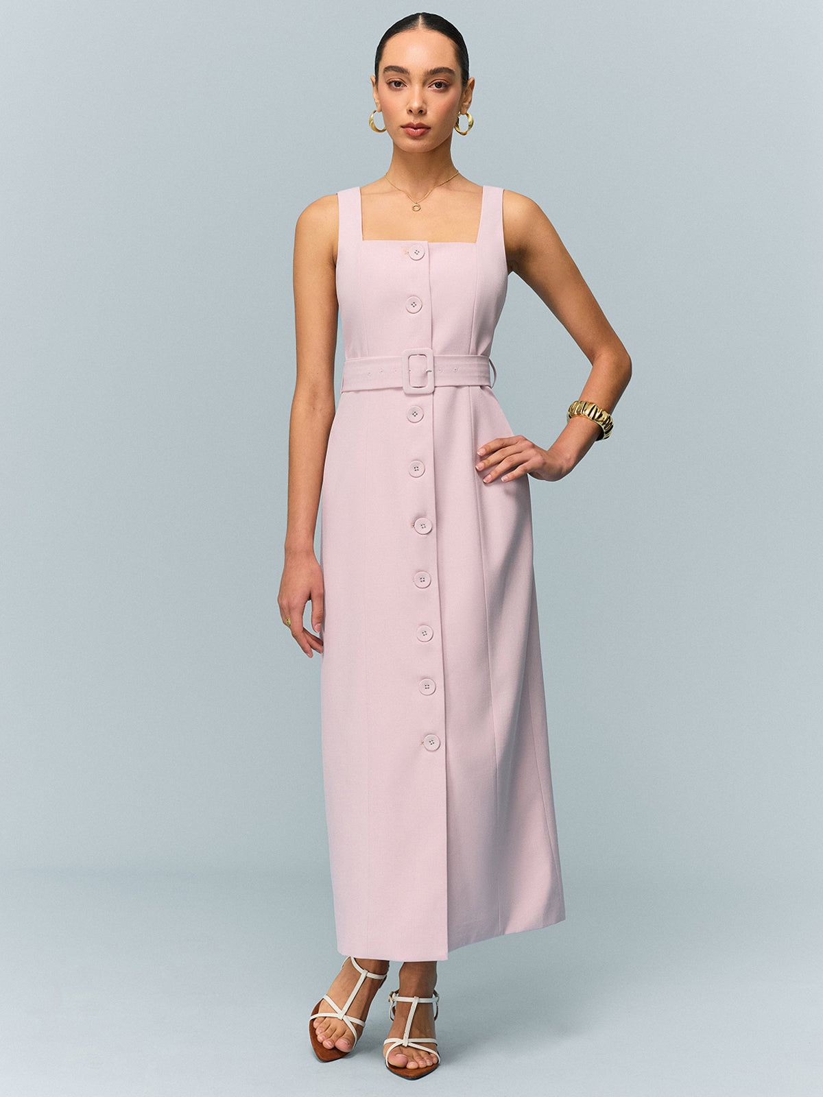 Belted Button-Front Maxi Dress-Massicos