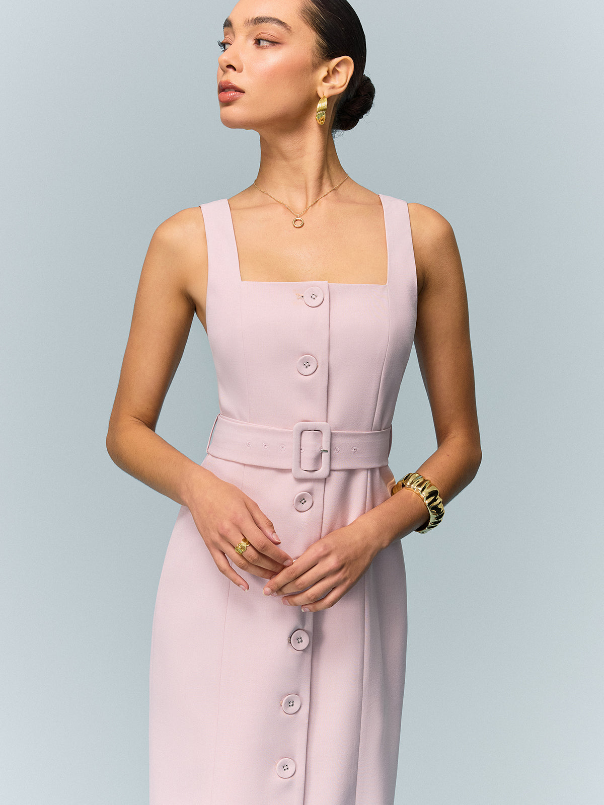 Belted Button-Front Maxi Dress-Massicos