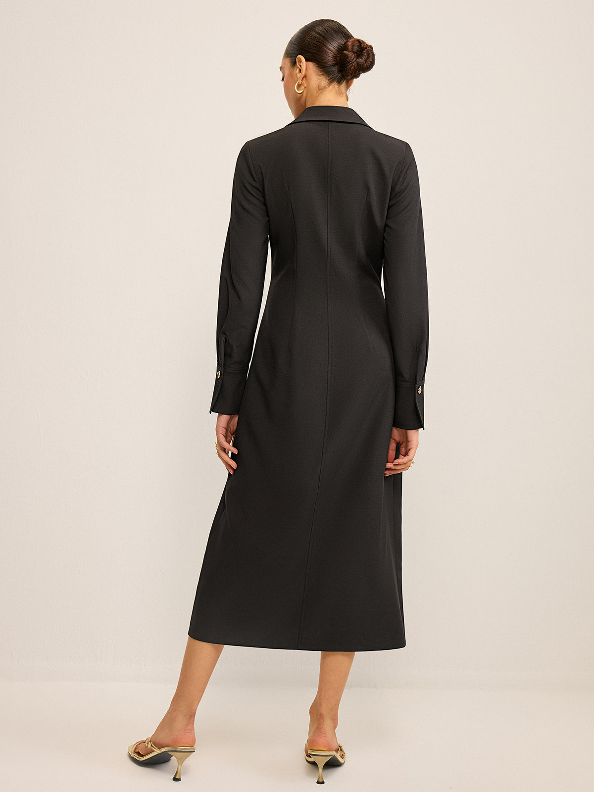 Long Sleeve Button-Front Shirt Dress-Massicos