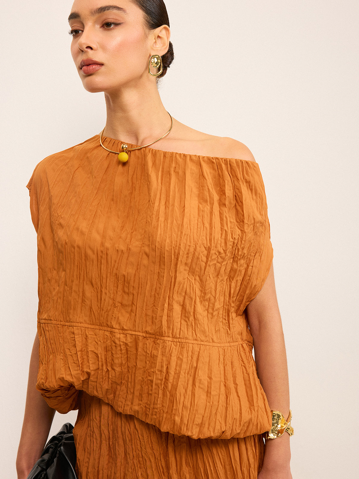 Oversized Textured Off-Shoulder Top and Maxi Skirt Set-Massicos